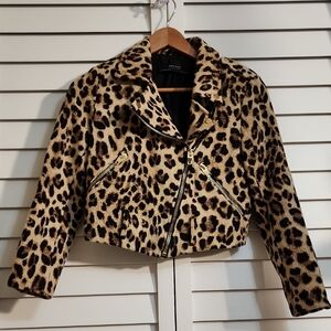 Zara Leopard Print Cropped Coat Jacket Nice  Thick Fabric Leather Jacket Style